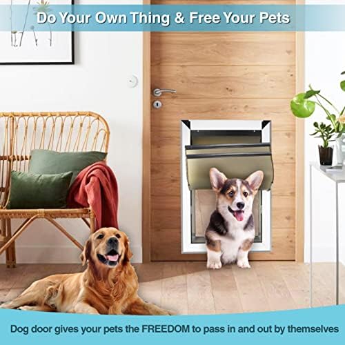 Extra Large Dog Door for Walls Heavy Duty Aluminum Doggy Door with Telescoping Tunnel Energy Efficient Double Flaps Pet Door for Large and Extra Large Doggies Up to 220 lbs, Weatherproof