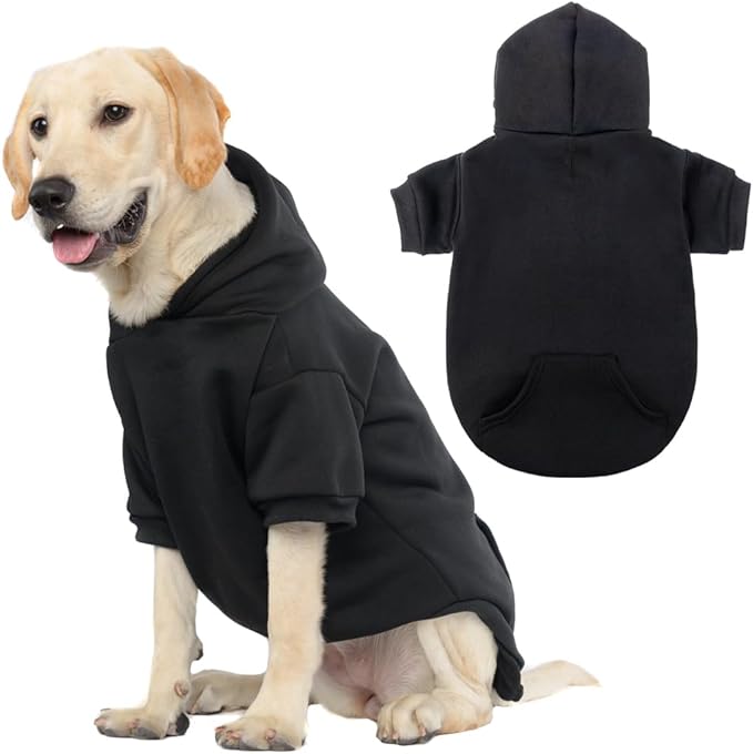 KOOLTAIL Basic Dog Hoodie - Soft and Warm Dog Hoodie Sweater with Leash Hole and Pocket, Dog Winter Coat, Cold Weather Clothes Sweatshirt for Small Medium Large Dogs Puppy Cat Boys Girls Black L