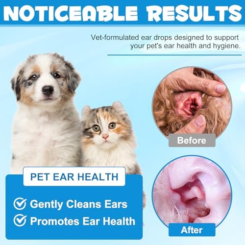 Bieyoc Pet Ear Drops for Dogs and Cats, Dog and Cat Ear Clean and Soothe Ear Irritations, Pet Ear Cleaner Helps to Remove Wax, Stains & Dirt, 2.02 Fl.Oz