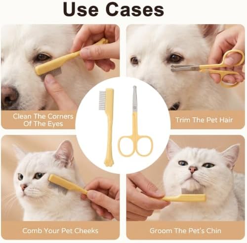 Dog Tear Stain Remover Dog Eye Comb with Round Tip Mini Scissor