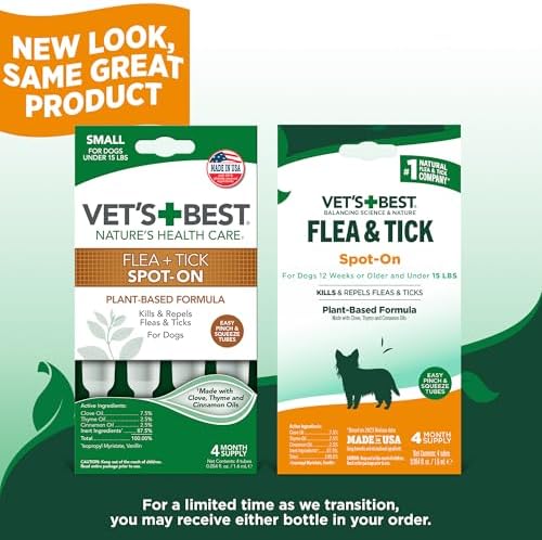 Vet's Best Flea & Tick Drops for Small Dogs, Spot On Treatment, 4mo Supply
