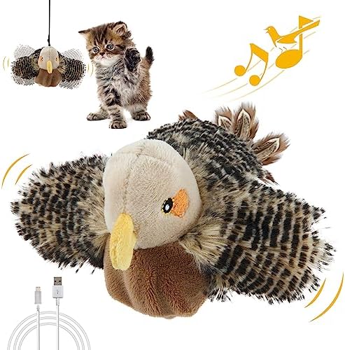 Gigwi Flapping Bird Cat Toy, Hangable Flying Bird Cat Toys for Indoor Cats, Interactive Motion Activated Chirping Cat Toy, Automatic Beating Wings with Catnip