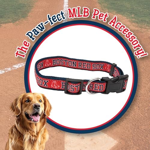 MLB Boston Red Sox Licensed PET COLLAR- Heavy-Duty, Strong, and Durable Dog Collar. Available in 29 Baseball Teams and 4 Sizes