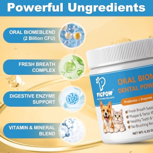 Pet Oral Care Teeth-Cleaning Powder, Contains 2 Billion Probiotics and Digestive Enzymes—Nutritious Tooth Powder for Dogs and Cats to Eliminate Bad Breath, Strengthen Teeth & Digestive Health