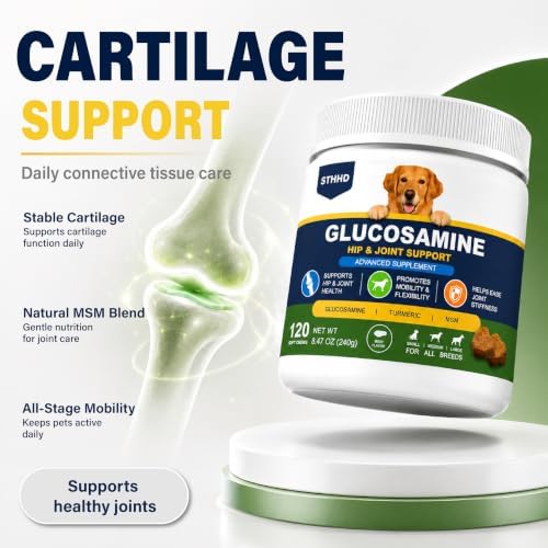 Hip and Joint Supplements for Dogs - Glucosamine for Dogs with Chondroitin, Turmeric & MSM - Joint Pain Relief and Hip Support - All Ages and Breeds - 120 Chews