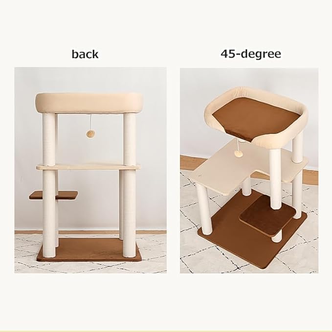LULUCAT Modern Cat Tree for Large Cats, 37.5-Inch Tall Cat Tree Tower with Wide Shelves Low Step Cotton Scratching Posts, Super Sturdy Base, Cozy Perches, and Interactive Toys for Indoor (95cm White)