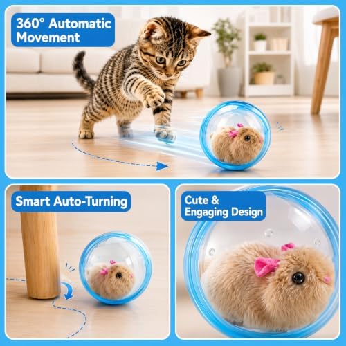 2026 New Self-Rolling Interactive Cat Ball, Automatic 360° Moving Rolling Toy with Realistic Animal Design, Electric Interactive Pet Ball for Indoor Cats & Dogs Chasing (Rabbit)