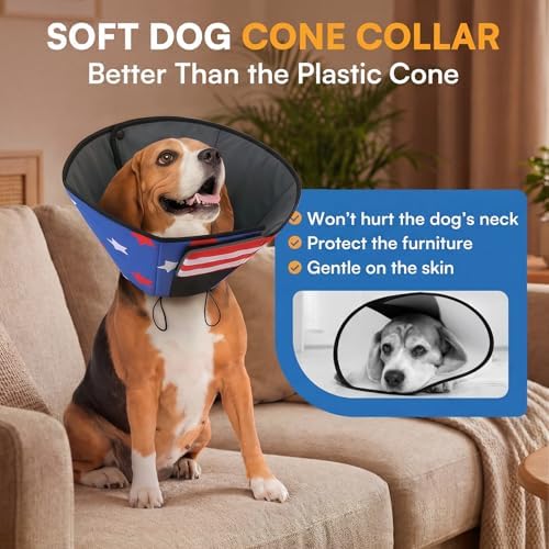 Queenmore XL Dog Cone, Soft Dog Cones for Large Dogs After Surgery, Cone for Dogs to Stop Licking, Pet Elizabethan Collar, Alternative to Recovery Collar for Pets, USAFlag XL