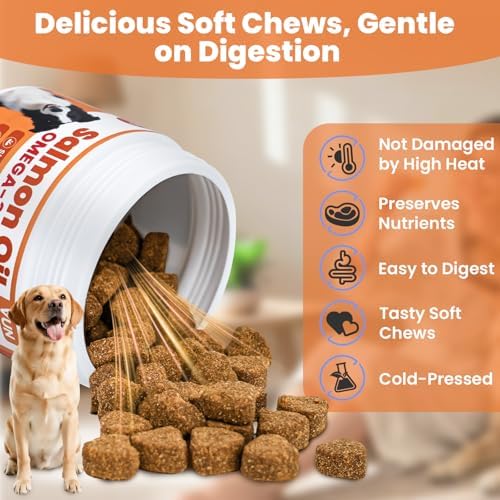 Omega 3 for Dogs, Salmon Oil Fish Chews for Dogs,Skin and Coat Supplement