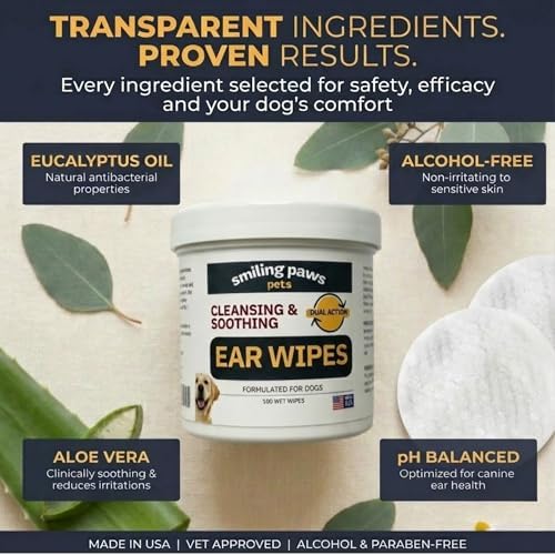 Smiling Paws Otic Cleanser Ear Wipes for Dogs, 100 Count