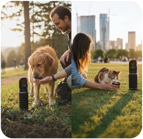 Mon Chateau 14oz Portable Dog Water Bottle with 4 oz Snack Storage, Double Walled Stainless Steel Body, Leak-Proof, Dishwasher Safe Pet Travel Bottle for Dogs, Cats & Outdoor Use, Lavender