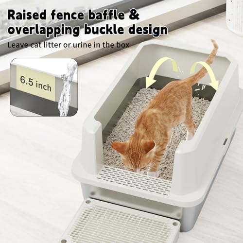 RIZZARI Stainless Litter Box Semi-Closed: Odorless, Large, Easy Clean