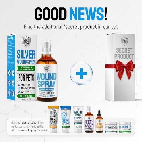 SILVER GRADE Dog Wound Spray for Pets – Colloidal Silver Wound & Skin Care for Dogs & Cats + Secret Product in a Set – Help with Rashes, Hot Spots, Itches, Scratches, Skin Irritations, Bites & Burns