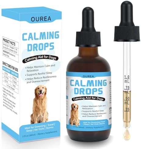 Calming Drops for Dogs with Melatonin – Helps Support Relaxation During Nail Trimming, Grooming, Travel, Vet Visits, Thunder & Fireworks – Natural Soothing Liquid Supplement
