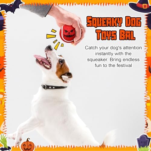 Civaner 6 Pcs Halloween Dog Toys Bulk, 2.5 Inch Squeaky Tennis Balls Gifts