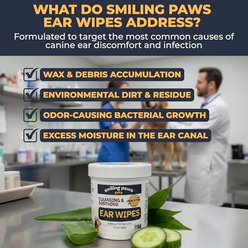 Smiling Paws Otic Cleanser Ear Wipes for Dogs, 100 Count