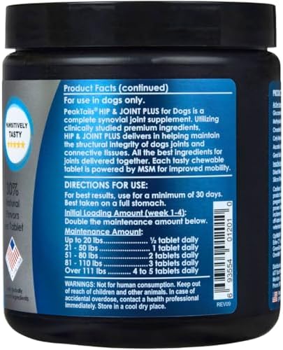 KALA HEALTH PeakTails Vet-Formulated Hip & Joint Plus for Dogs, 90 Count