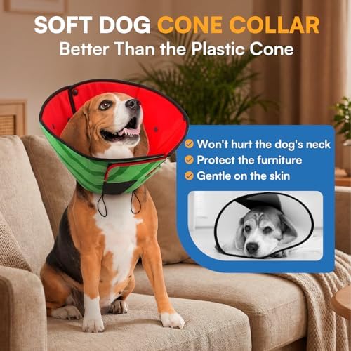 Queenmore Soft Cone for Dogs, Dog Cones for Large Dogs to Stop Licking, Dog Soft Cone, Elizabethan Collar for Pets, Alternative Pet Recovery Collar for Wound Healing, Watermelon L