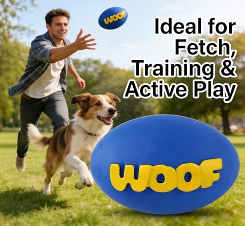 2-Pack Squeaky Rubber Football Dog Toys, Durable Chew & Teething Toy for Small & Medium Dogs, Interactive Fetch & Teeth Cleaning, WOOF Text (Purple, Small)