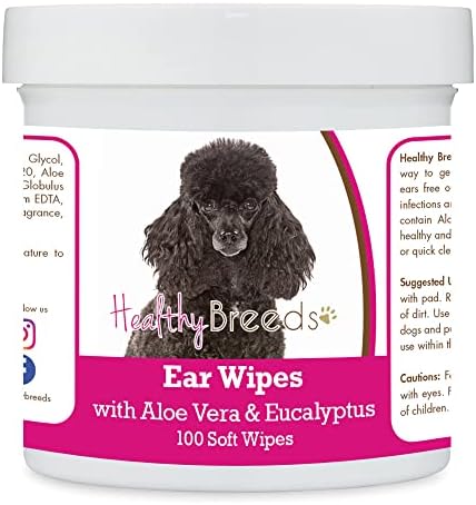 Healthy Breeds Poodle, Black, Ear Cleaning Wipes with Aloe & Eucalyptus for Dogs 100 Count