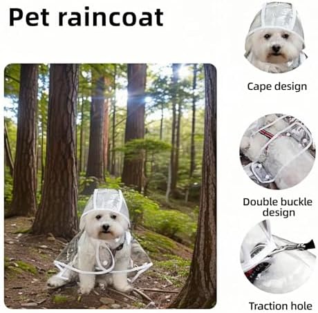 Clear Dog Rain Poncho for Small Medium Dogs,Heavy Waterproof Raincoat with Hidden Leash Hole&Adjustable Snaps,Pet Hooded Cape for Bichon Poodle (2.2-3lbs) (Transparent, Small)
