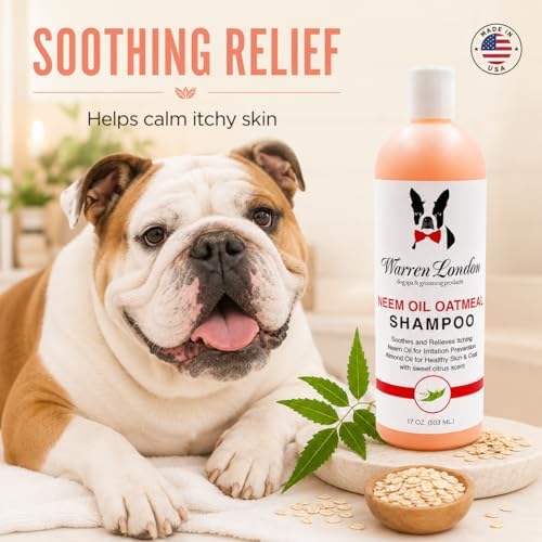 Warren London Neem Oil with Oatmeal Dog Shampoo - Deep Cleansing & Moisturizing for Sensitive Skin - Itch Relief & Odor Control - Made in USA - 17 oz