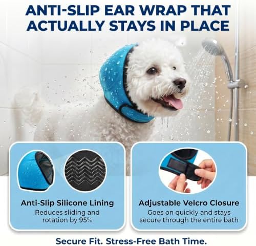 Dog Ear Covers for Bath: Waterproof Ear Wraps Keep Water Out During Bath Time - Reduce Ear Infection Risk By 97% - Anti-Slip Fit for Small Breeds Dachshund/Westie/Shiba Inu