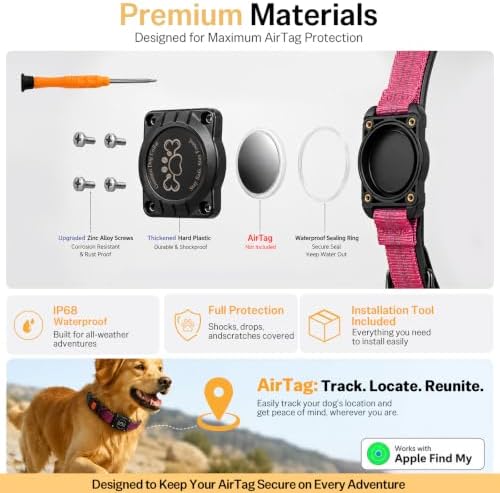 Geamen Dog Collar for Airtag Waterproof QR Code Reflective Collar HotPink,S | Built-in Waterproof Holder, QR Code Tag, Reflective,Secure Buckle