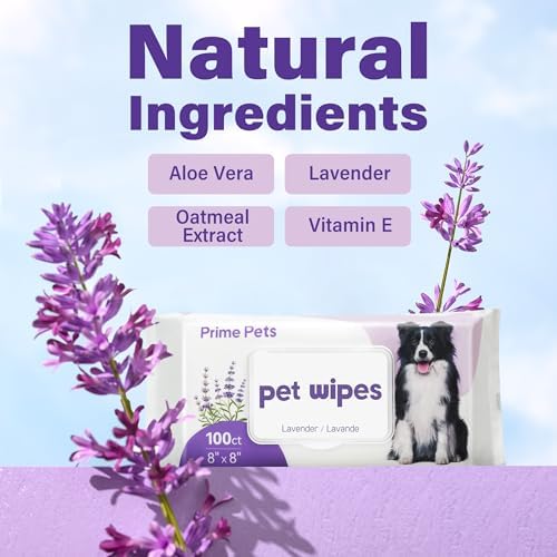 PrimePets Dog Wipes for Paws and Butt, 100 Count, Pet Wipes for Dogs Cats