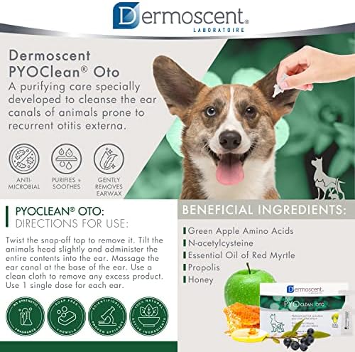 Dermoscent Pyoclean OTO Dog Ear Cleaner - Drops to Stop Head Shaking, Itchy & Waxy Ears - Non-Toxic - Ear Cleaning Solution for Dogs
