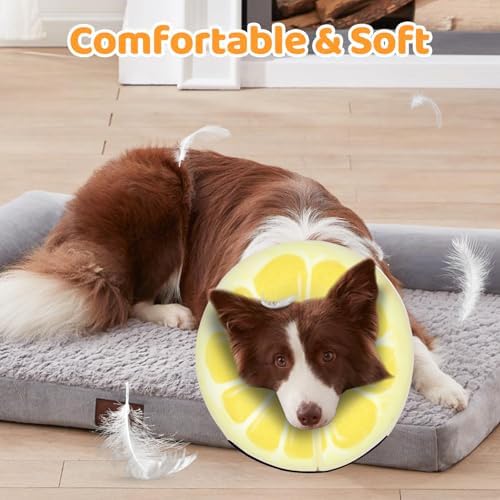 Adjustable Inflatable Dog Cone Collar for Surgery Recovery, Soft Cone for Dogs & Cats, Portable & Washable Dog Donut Collar, Large Cat Cone E Collar (Yellow L)