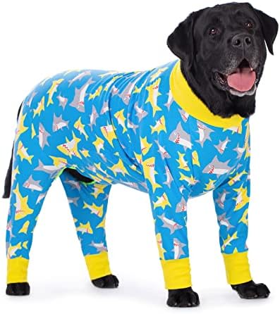 Dog Surgery Recovery Suit Female Male for Dogs After Surgery Medium Large Dogs Onesie Dog Pajamas Pjs Clothes (Yellow Shark, 32 (Chest 32.28 in | Backlength 22.05 in))