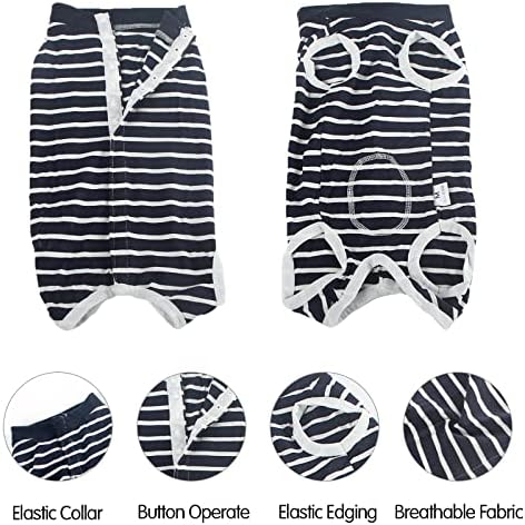 Dog Recovery Suit Abdominal Wound Puppy Surgical Clothes Post-Operative Vest Pet After Surgery Wear Substitute E-Collar & Cone(M,Blue Stripe)