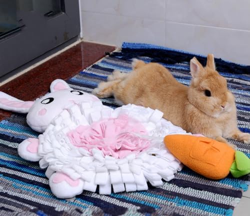 Pet Snuffle Mat Dog Foraging Food Mats Interactive Feeding Puzzle Toy Animal Design Fleece Slow Feeder Treat Dispenser for Dogs Rabbits Guinea Pigs (Bunny)