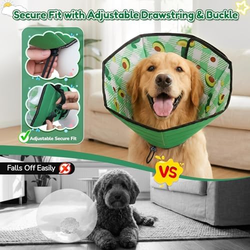 Soft Dog Cone Collar After Surgery: Foldable Long Comfortable Comfy Fabric Recovery Shame Elizabethan Stop Licking Small Medium Large Dogs (Green, S)