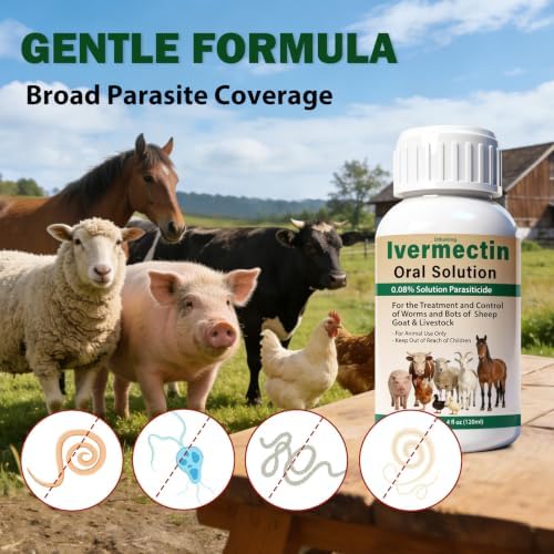 Ivermectin Liquid for Sheep, Goat, Poultry & More, Supports Gut & Digestive Health, Overall Vitality, 120mL