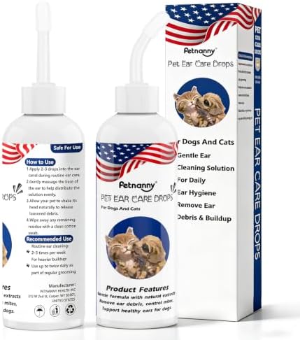 Petnanny Dog Ear Cleaner Solution,Cat Ear Cleaner Drops for Gentle Care 4oz