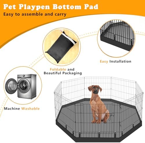 Dog Playpen Bottom Pad Fits for 24 Inch 8 Panels Regular Octagon Metal Exercise Pet Playpen, Dog Crate Pad Puppy Playpen Pad. (Note: Playpen Not Included) -PureBlack