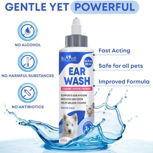 Cat & Dog Ear Cleaner Drops & Wash Solution - Yeast Otic Infection Treatment & Itchy Ear Relief for Pet - Wax Remover & Flush Remedy for Any Pets