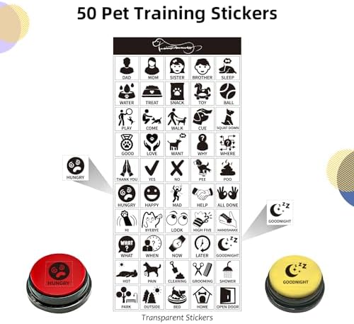 Dog Talking Buttons for Communication, 8 Color 30s Voice Recordable Training Buzzers with 50 Stickers, Multi-Use Pet Speech Buttons for Home/Office/Study, for Pet Owners