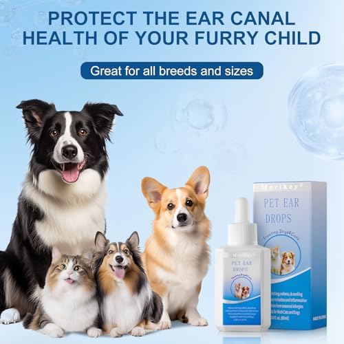 Dog Ear Drops, Pet Ear Infection Treatment, Dog & Cat Ear Cleaner, Ear Wax Removal, Itchy Ear & Ear Mites Relief, 2.03oz/60ml