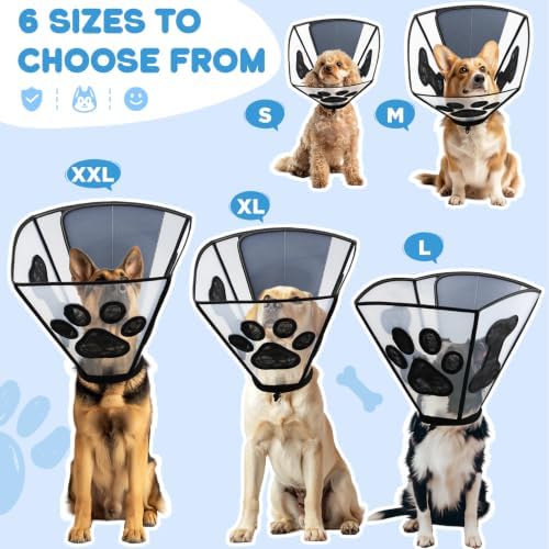 Dog Cone Collar for Surgery Recovery,Adjustable Transparent Breathable Recovery Cone,Protective E-Collar for Small Medium Large Dogs, Lightweight Pet Cone for Wound Healing & Anti-Lick & Bite-M