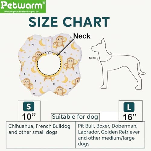 PetWarm Dog Recovery Collar, Recovery Collar, Yellow Monkey Print, L