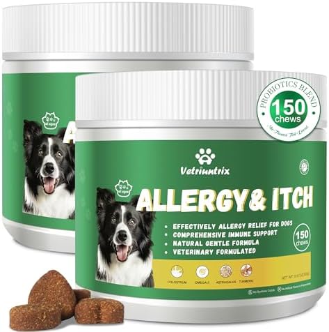 Dog Allergy Relief Chews, Dog Itch Relief Chews for Large Dogs Paw Licking Itchy Skin, Probiotics with Astragalus Omega-3 for Seasonal Allergies Coat Immune Supplement-300ct