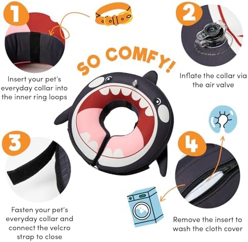 BENCMATE Inflatable Dog Cone Collar Alternative After Surgery Large, Orca