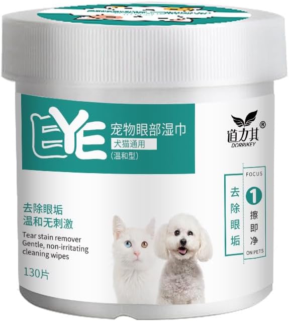 130 Pcs Pet Cleaning Wipes – Dog and Cat Eye Wipes, Gentle Tear Stain Remover, Non-Foaming Grooming Towels