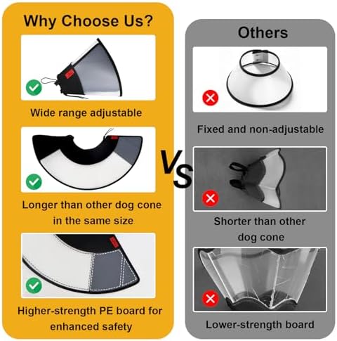 Plastic Dog Recovery Cone Collar, Soft Comfortable Breathable Post-Surgery Pet Cone, Escape-Proof & Easy Clean, Prevents Licking Wounds, Waterproof & Adjustable XL (Neck 17.3"-21.2")