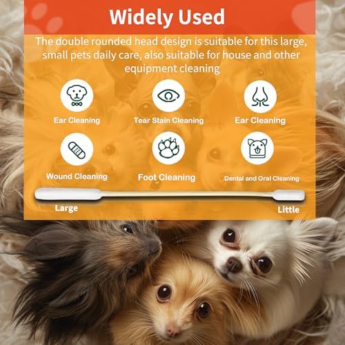 200 PCS 6 Inch Long Cotton Swabs in Box - Professional Large Cotton Swabs with Bamboo Handle - Double Sided Dog Ear Swabs - Specially Designed Big Cotton Swabs for Dog Ear, Cleaning Solution