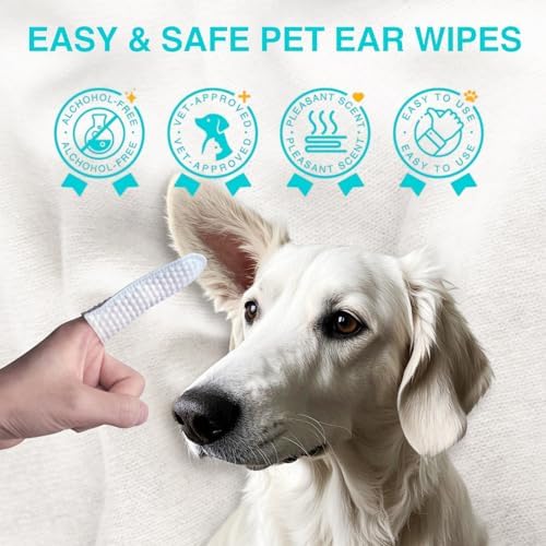 TroisAmis Pet Ear Cleaning Finger Wipes for Dog and Cat, Thick Dog Ear Cleaner Wipes with Gentle and Natural Ingredient, Remove Earwax, Debris-Sooth &Deodorize-Relieve Ear Itch & Inflammation-50 Count