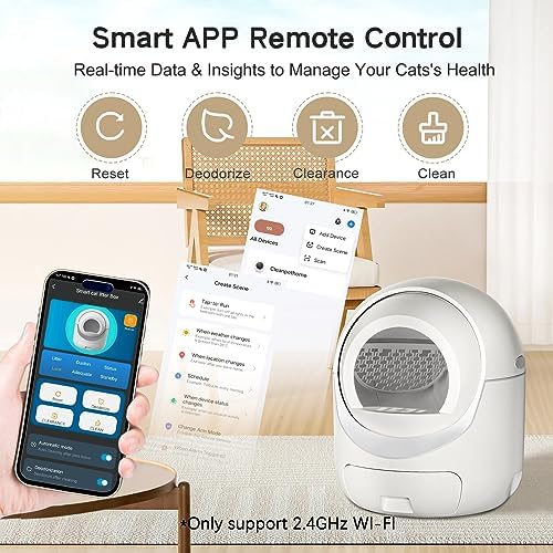 Self Cleaning Cat Litter Box, Automatic Cat Litter Box with APP Control Odor Removal Safety Protection for Multiple Cats, White (AUTOCLEAN-1)
